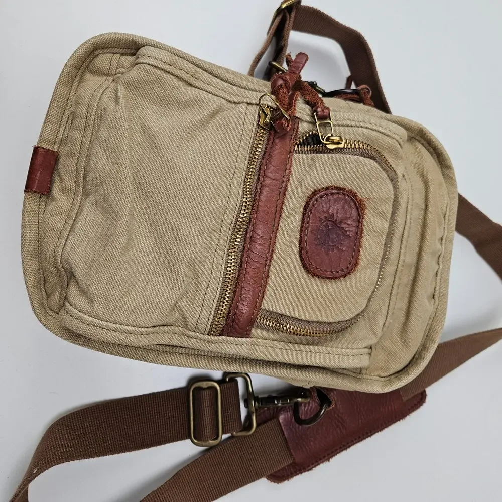 Canvas & Leather Travel‎ Bag Tote Bag Tan Brown Zip Around Adjustable Crossbody